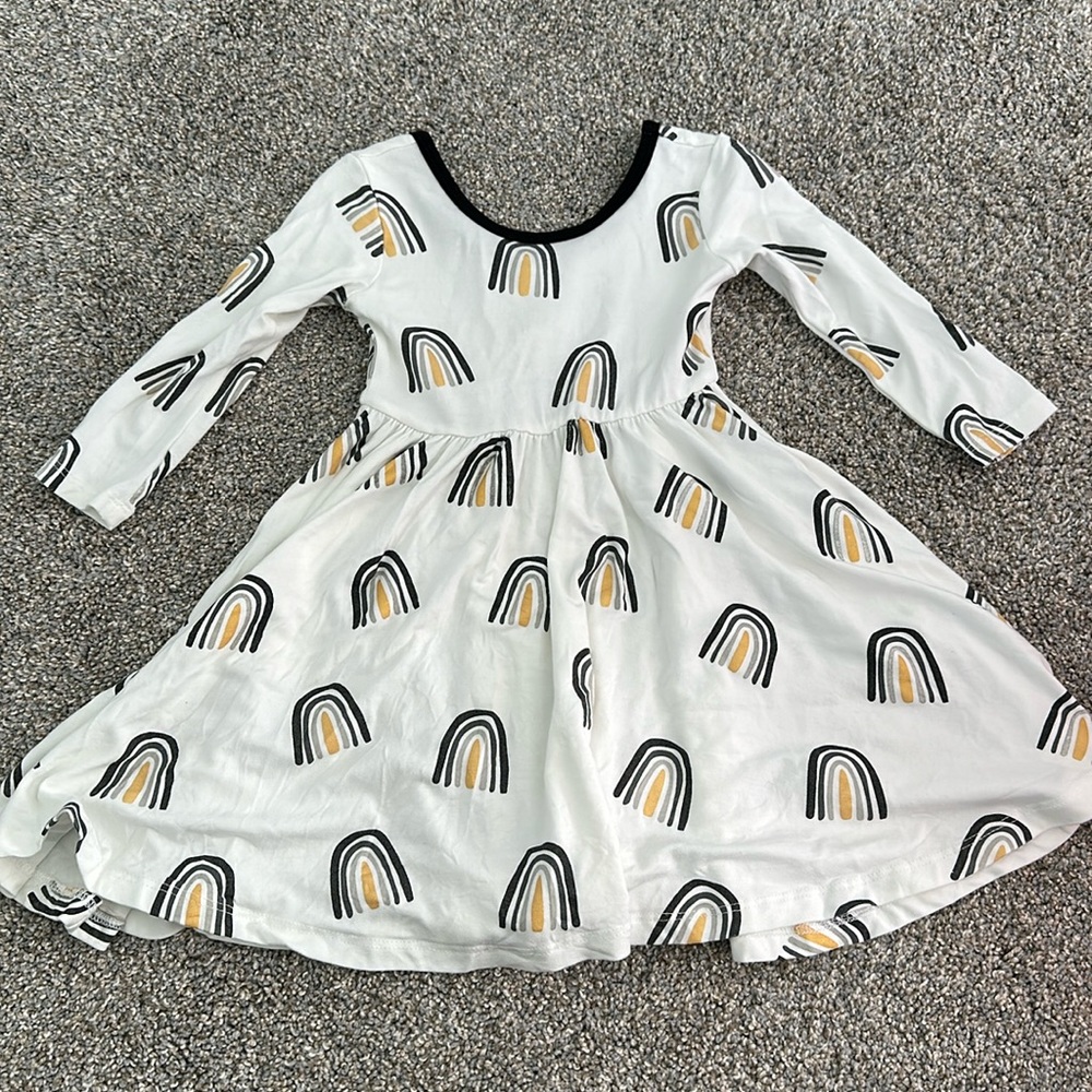 Long Sleeve Twirl Dress in neutral rainbows 12-18 months